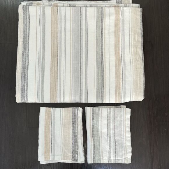 Pottery Barn Clayton Stripe King/California King Duvet Cover & 2 Standard Shams - Picture 2 of 13